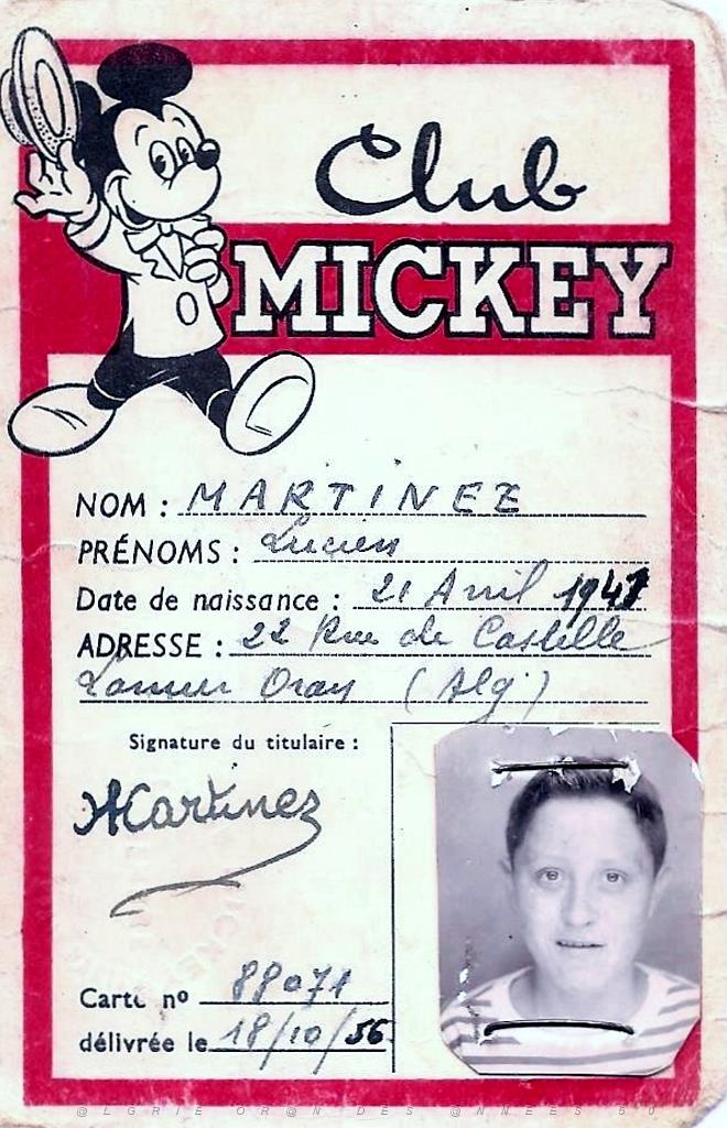1956 CARTE DE CLUB  DE LUCIEN MARTINEZ.jpg - Club Mickey - Oran